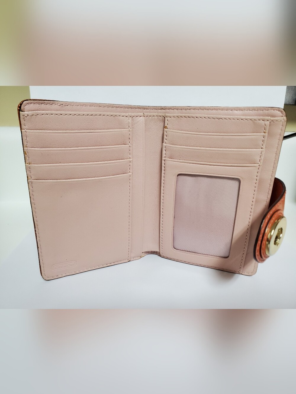 Vintage Coach Y2K Legacy Colorblock Leather Turnlock Bifold Wallet Orange Blush - Picture 6 of 12